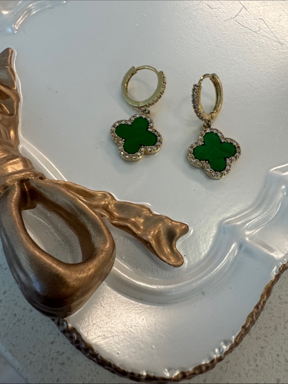5/22 Gold-Tone Clover Drop Hoop Earrings with Green Accents